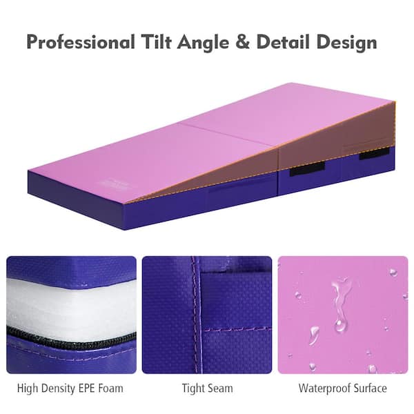 Pink 60 in. x 30 in. x 14 in. Folding Incline Gymnastics Mat Cheese Wedge Shape Tumbling Mat w/Handles (12.5 sq. ft.)