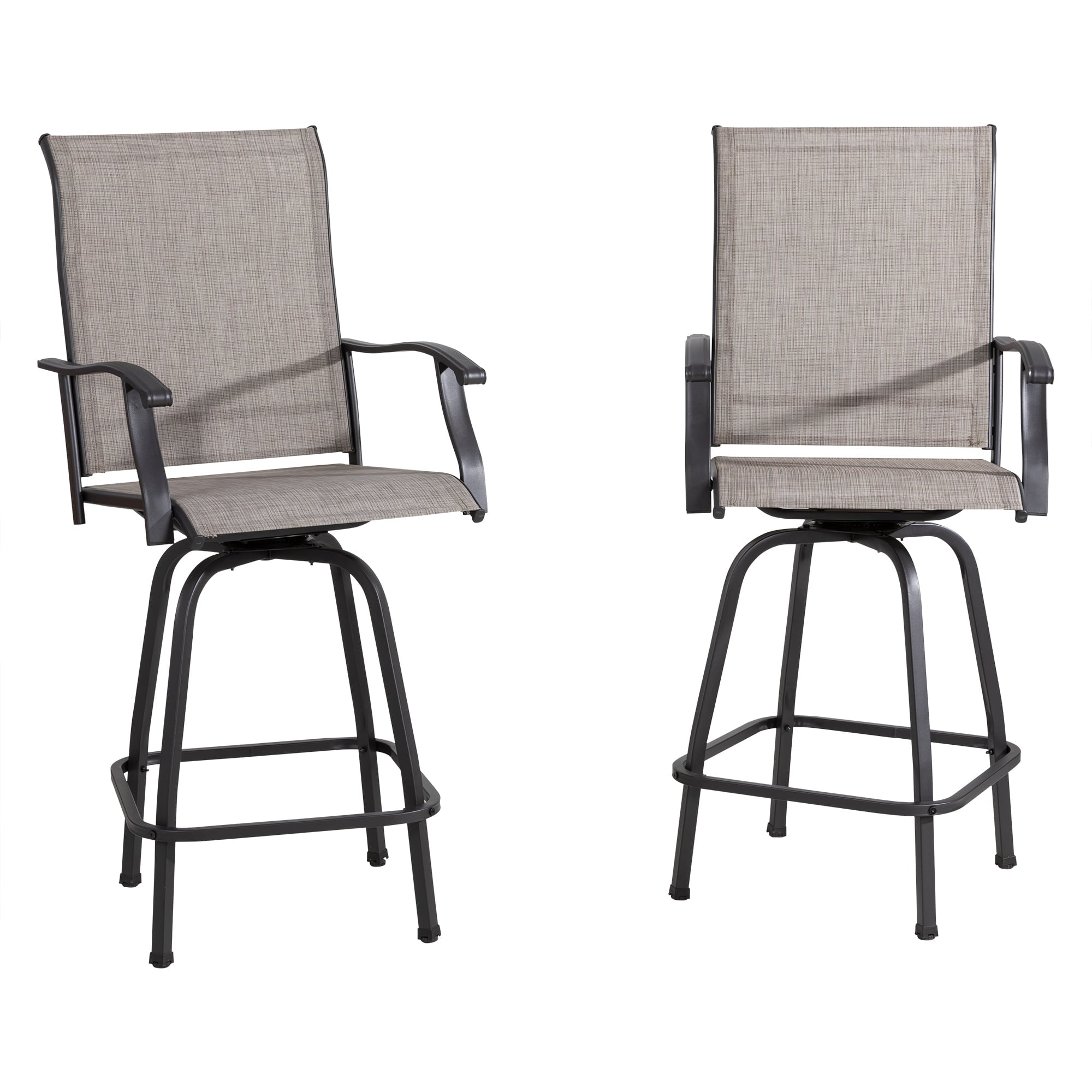 Sobaniilo Outdoor Swivel Bar Stools, All Weather Textile Patio Chairs set of 2, for Backyard, Lawn Garden, Balcony, Gray, Fabric, Steel