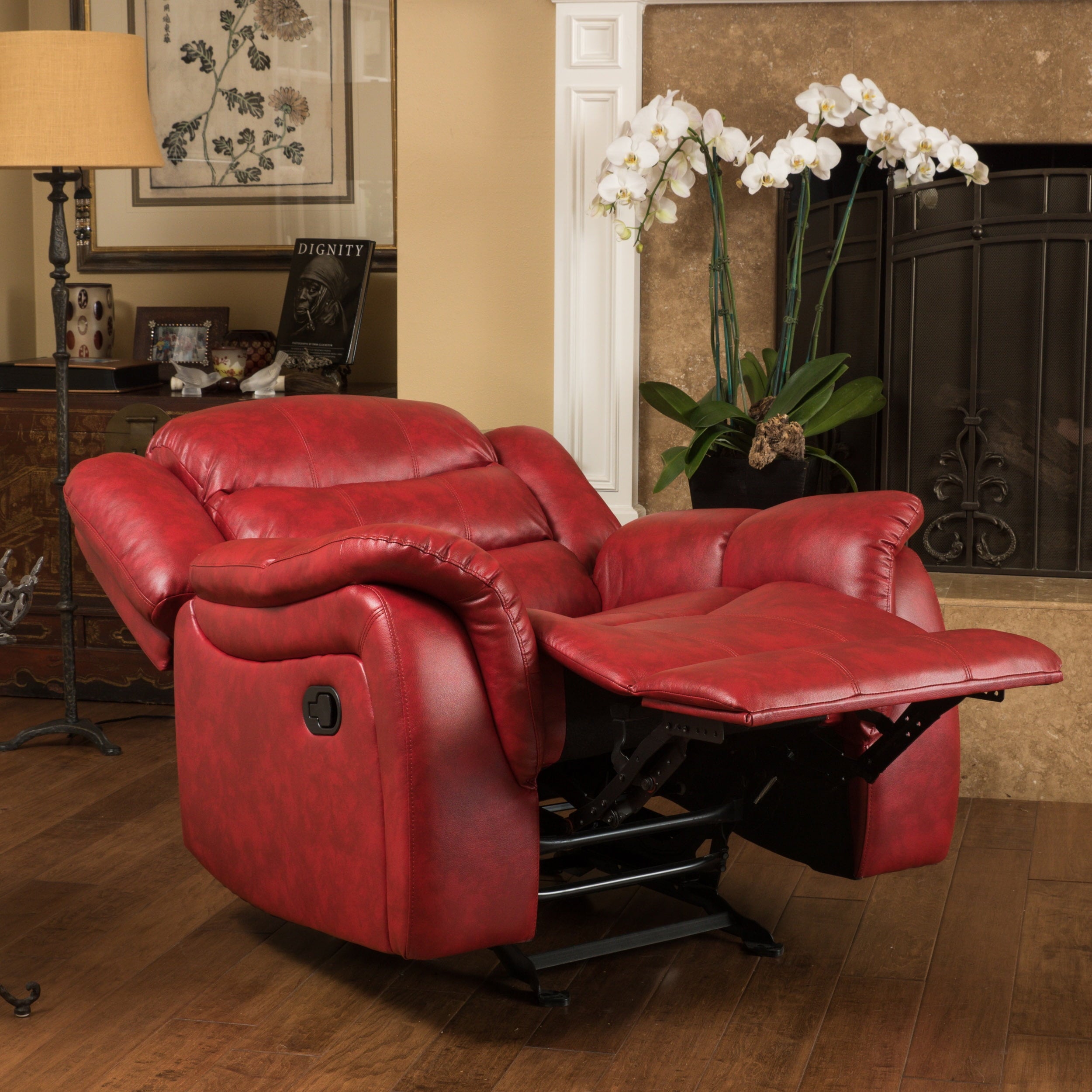 Noble House Haden Faux Leather Glider Recliner, Red