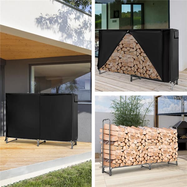96 in. Heavy-Duty Indoor/Outdoor Firewood Rack with Waterproof Cover