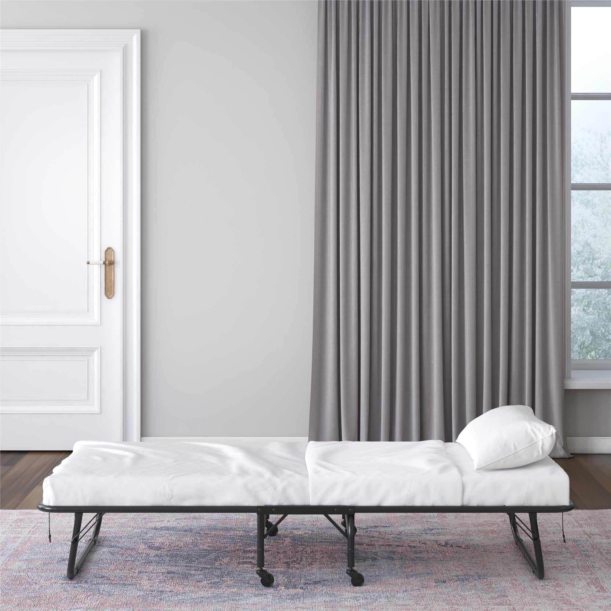 DHP Folding Rollaway Guest Bed with 4 Inch Mattress, Single, Black