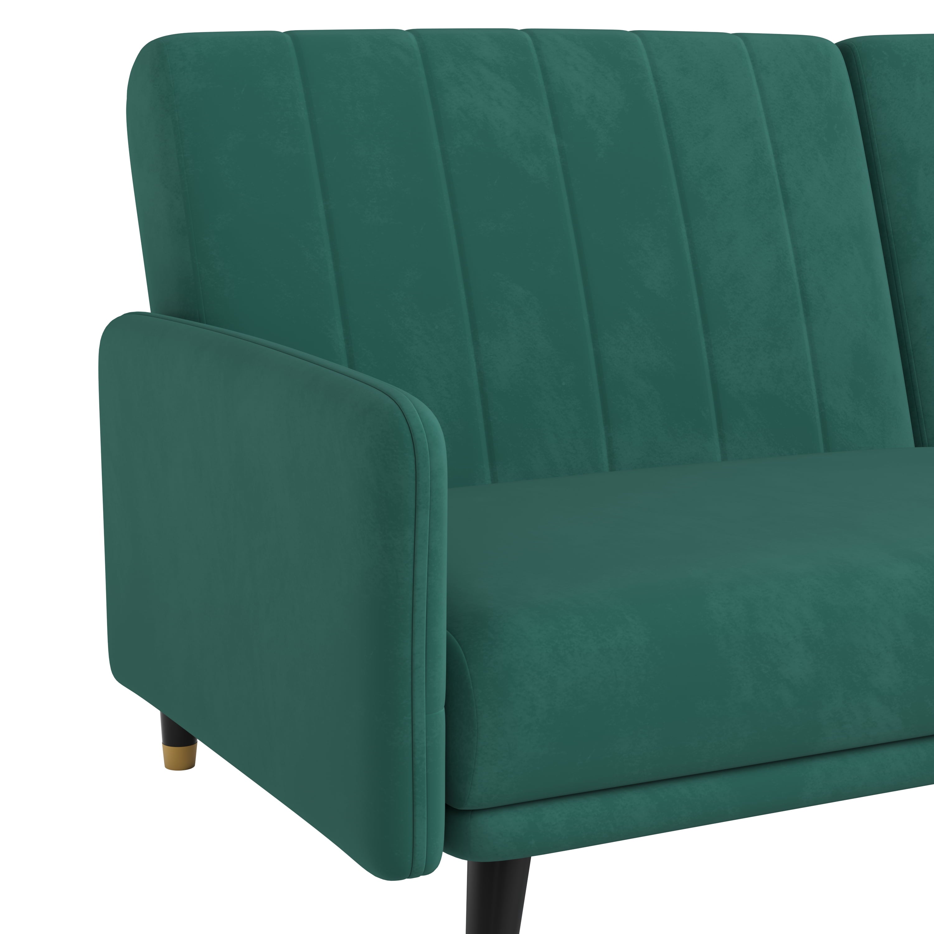 Merrick Lane Mid Century Modern Split-Back Sofa Futon with 3 Recline Positions In Elegant Emerald Velvet Upholstery