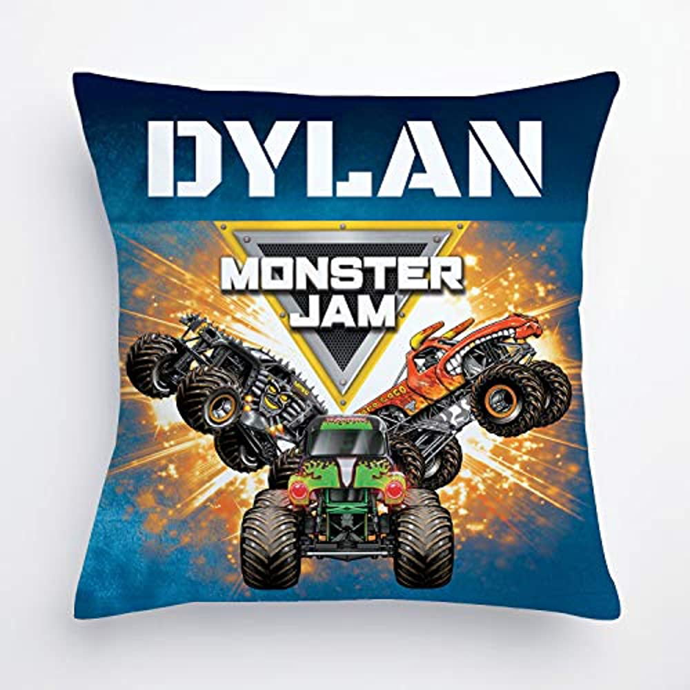Personalized Monster Jam Trucks Throw Pillow - Logo Blue