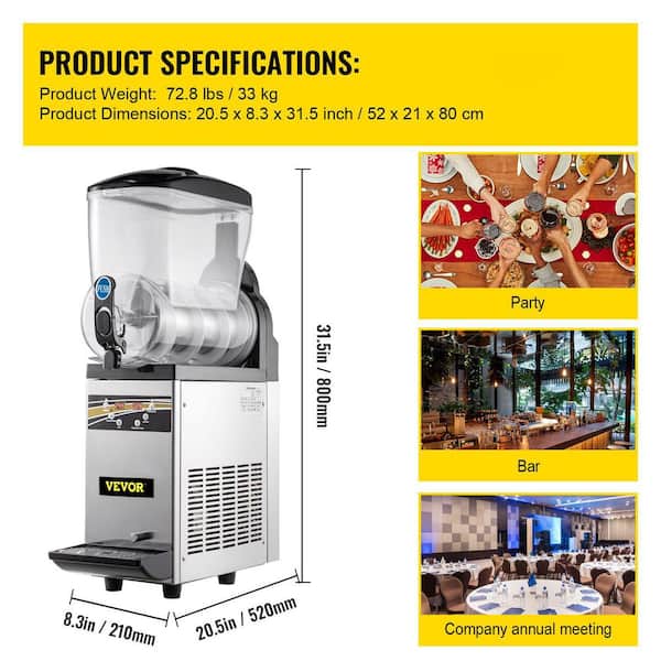 527 oz. Silver Slushy 15 L Tank Commercial Margarita Machine 500-Watt Stainless Steel Snow Cone Machine