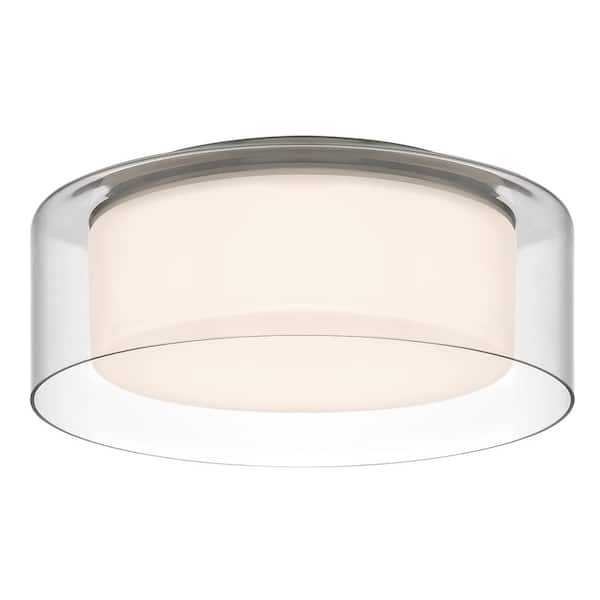 Denning 13 in. Brushed Nickel Smart Voice Controlled CCT and RGB Color Selectable LED Flush Mount Powered by Hubspace