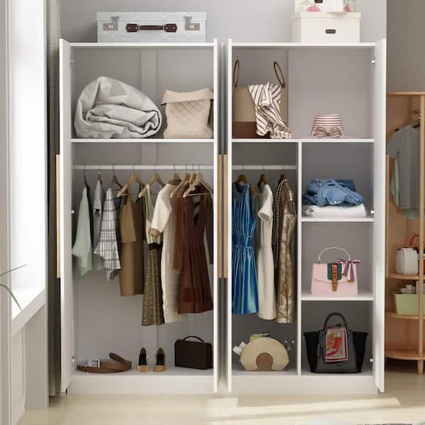 White 4-Door Wardrobe Armoire with Hanging Rod and Storage Shelves (70.9 in. H x 61.7 in. W x 19.7 in. D)