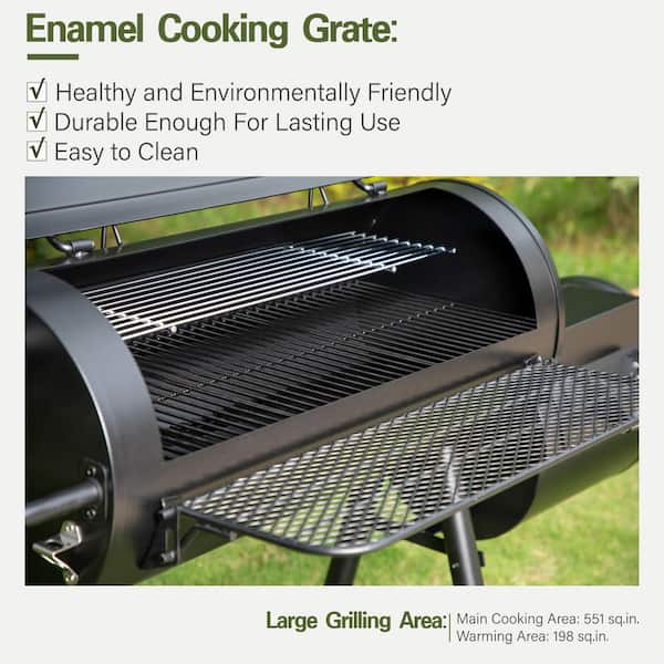 Extra Large Heavy-Duty Offset Charcoal Smoker in Black