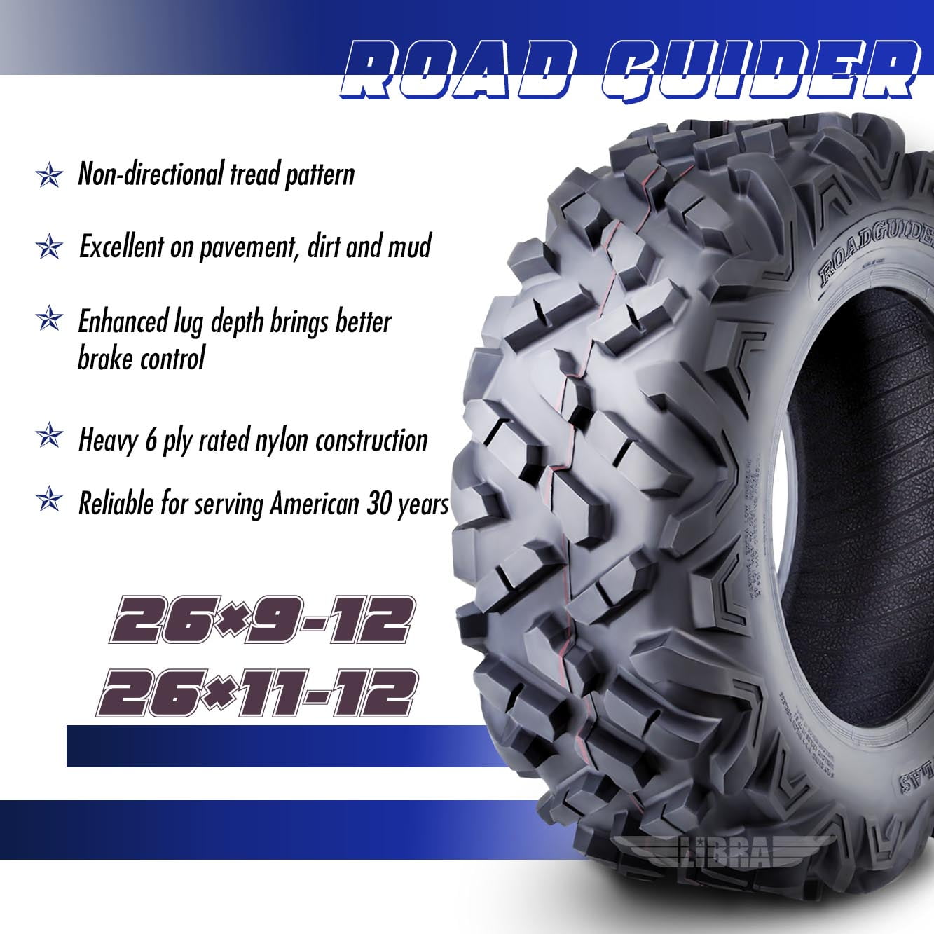 Set 4 Roadguider ATV UTV Tires 26x9-12 26x9x12 front & 26x11-12 26x11x12 Rear 6PR