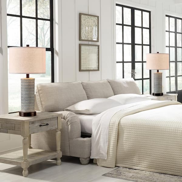 23 in. Distressed Two Tone Finish Table Lamp Set with USB Port and AC Outlet (LED Bulbs Included)