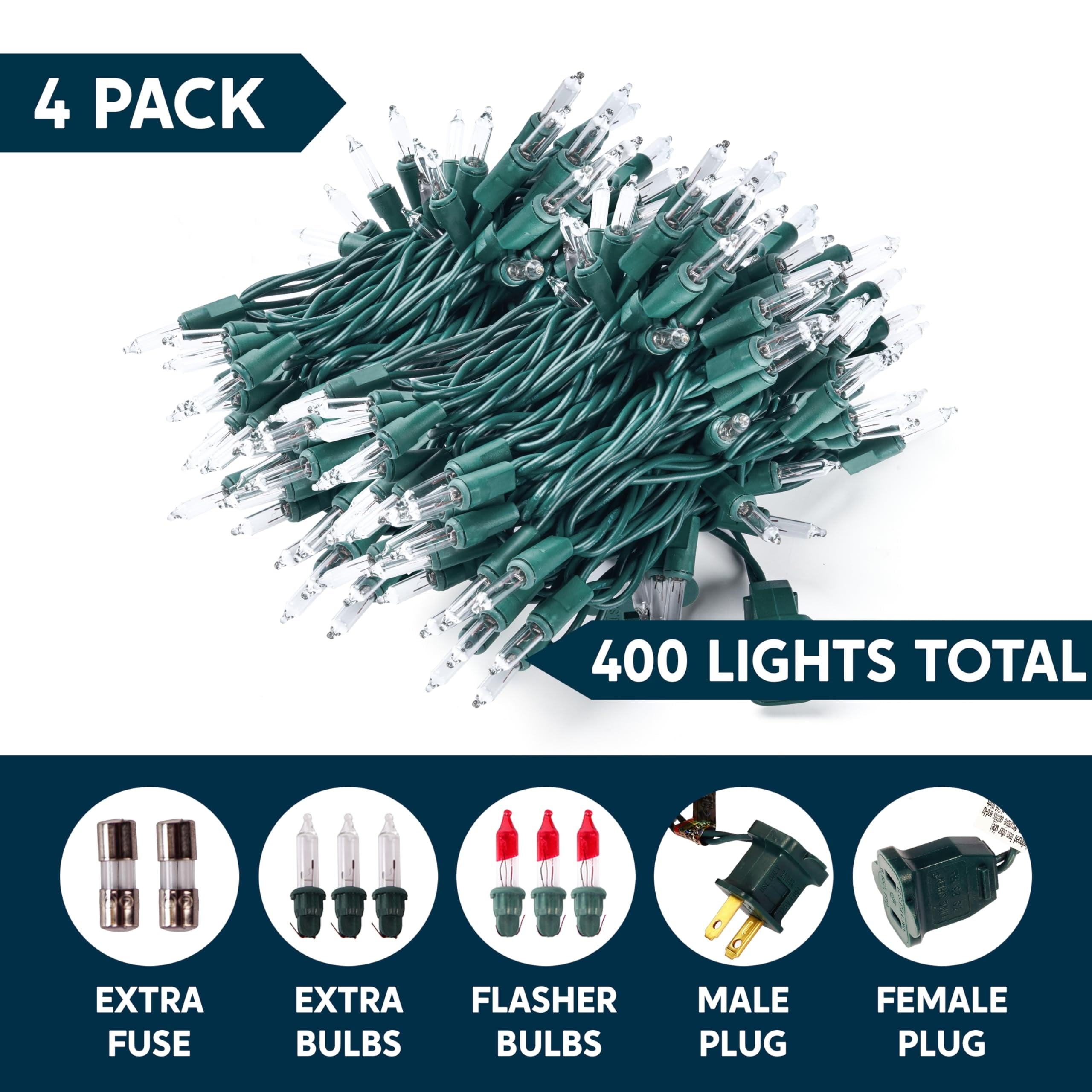 Joiedomi 400(4x100) Counts Christmas Lights, 98.8FT Warm White Christmas Tree Light, Clear Green Wire String Lights for Indoor Outdoor Christmas Decor