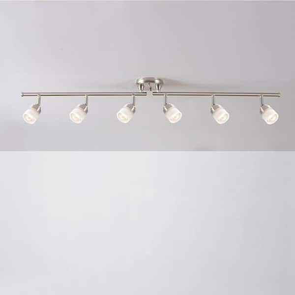 Spence 3.85 ft. 6-Light Brushed Nickel Flexible Track Lighting Kit with Frosted Glass Shades