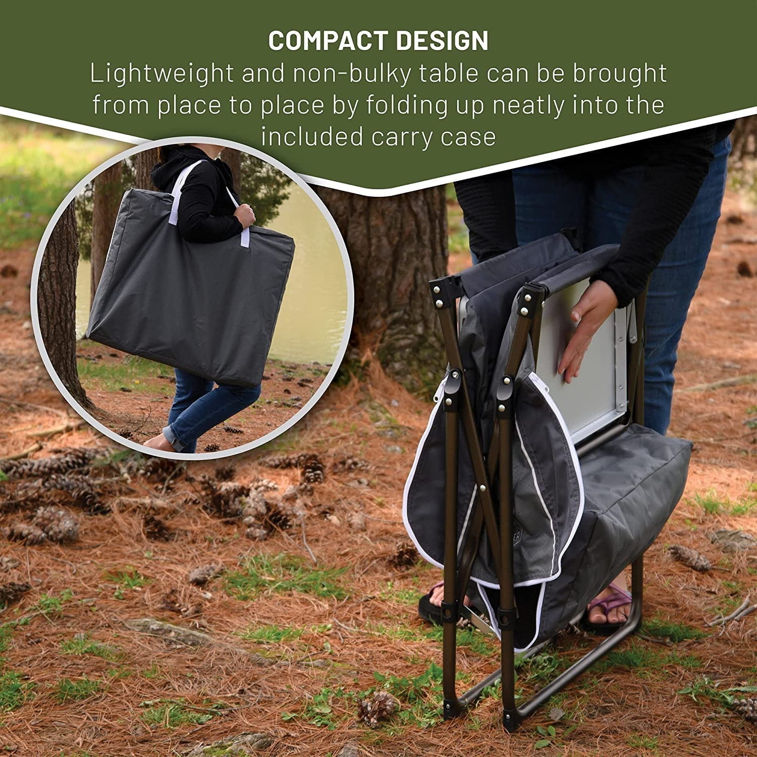 Folding Kitchen Lightweight Portable Aluminum Storage and Carry Bag, Camp Cook Station, Foldable Grill Table for BBQ, Picnic, Backyard, 42.13X13.58X31.3/33.46 inches, Gray