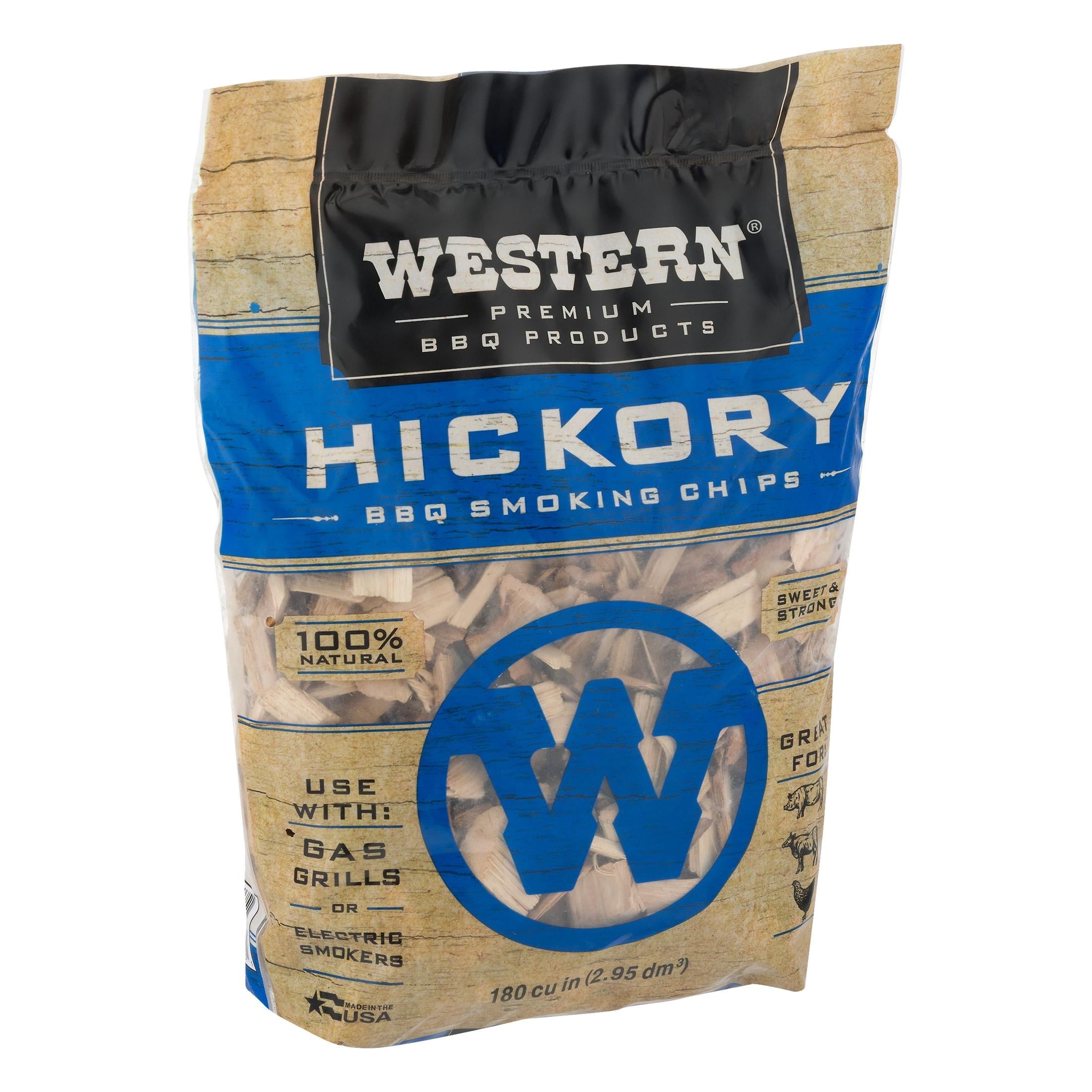 Western Premium BBQ Products Hickory BBQ Smoking Chips, 180 Cu in