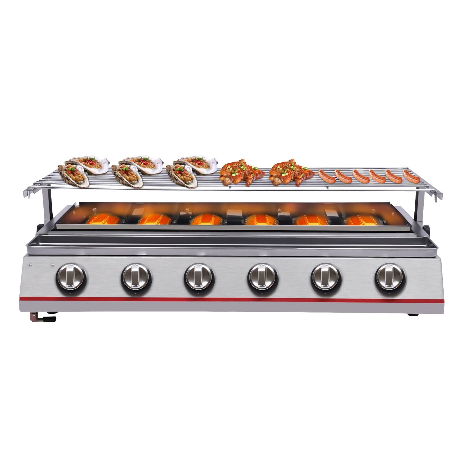 Miumaeov Gas BBQ Grill Stainless Steel Picnic Barbecue LPG Gas Grill 6 Burners
