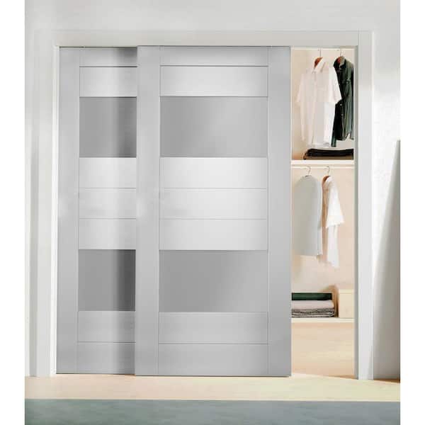 60 in. x 80 in. Single Panel White Solid MDF Sliding Doors with Bypass Top Mount Kit