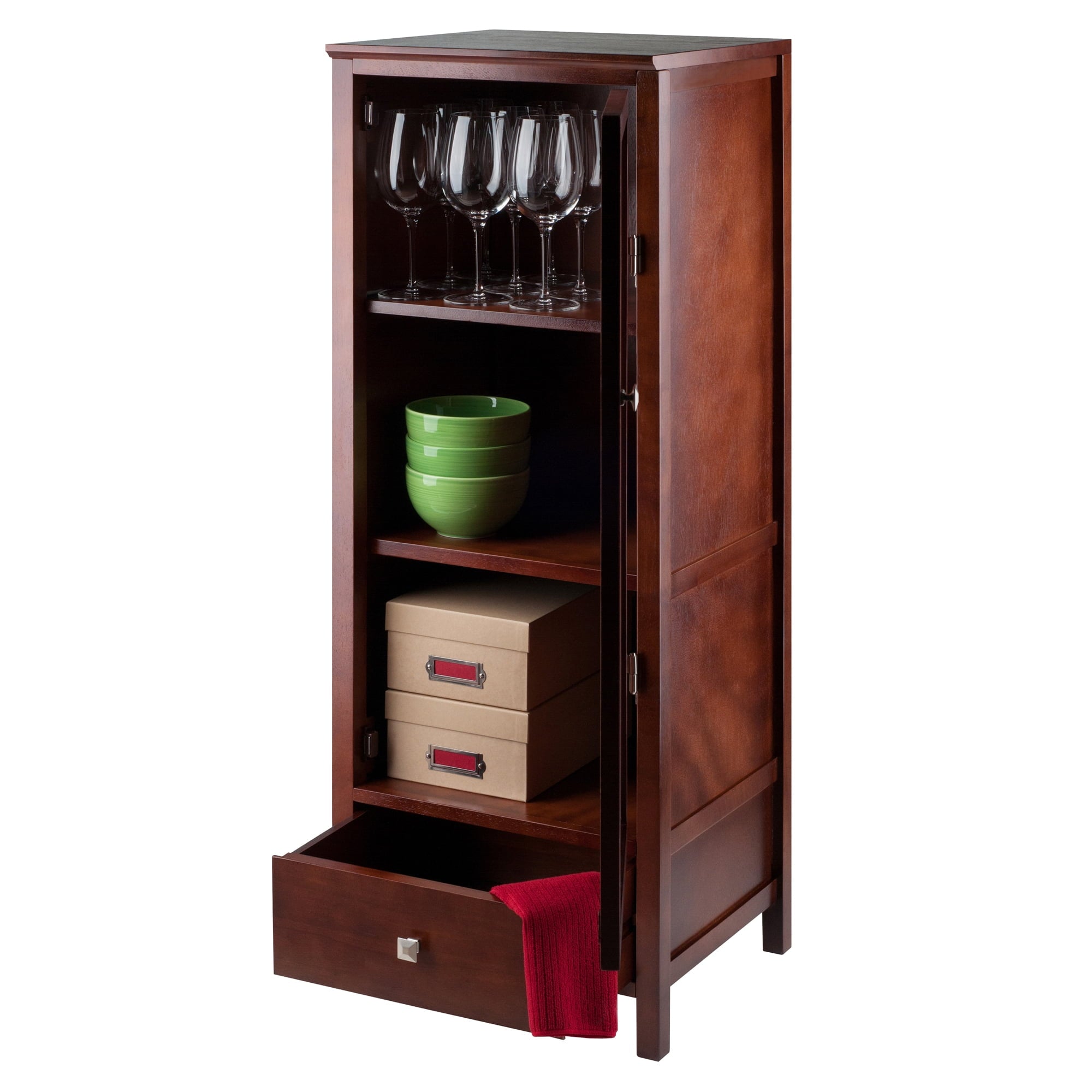 Winsome Wood Brooke Jelly Drawer and Shelves Cupboard, Walnut Finish