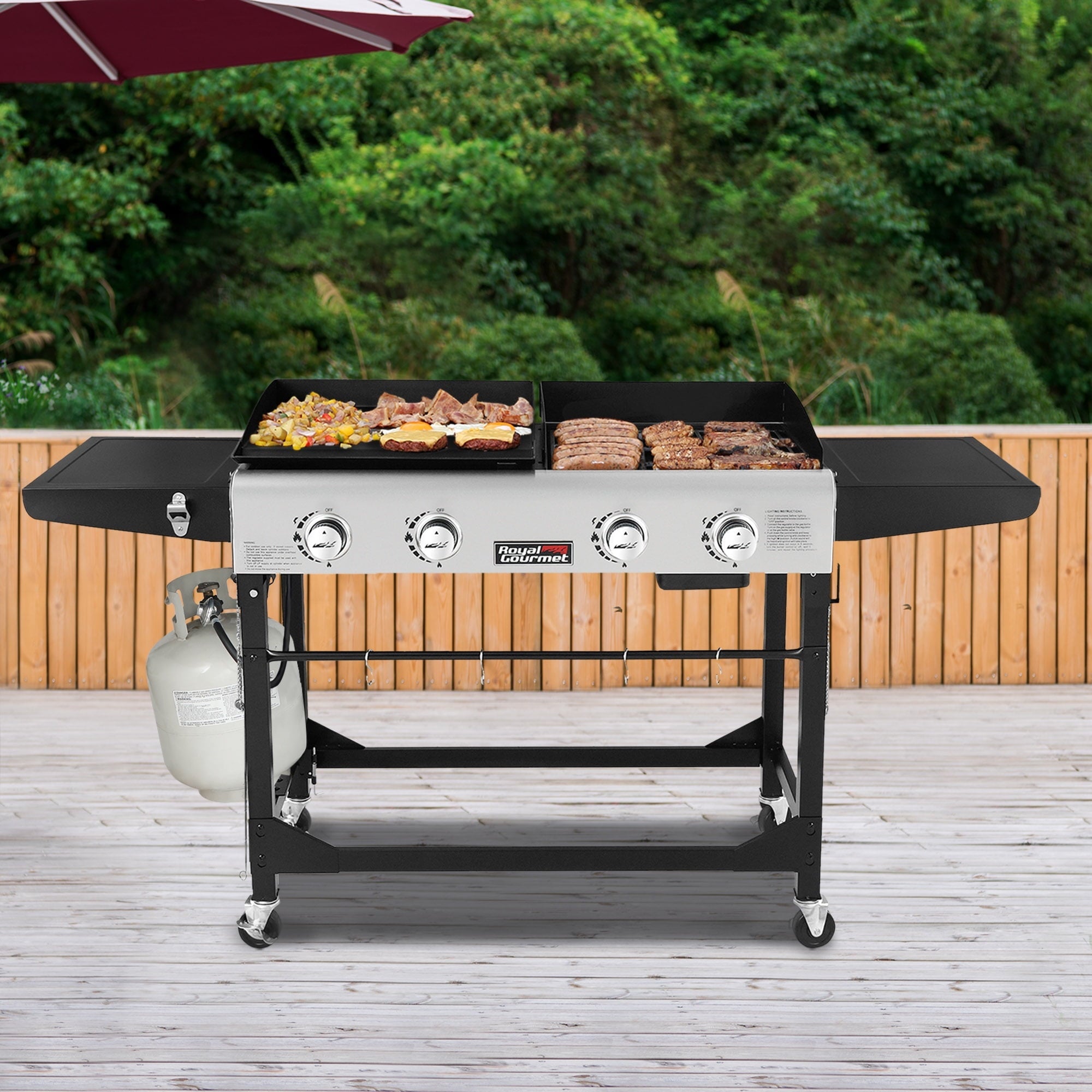 Gourmet GD401C Premium 4-Burner 48000-BTU Folding Gas Grill and Griddle, With Cover
