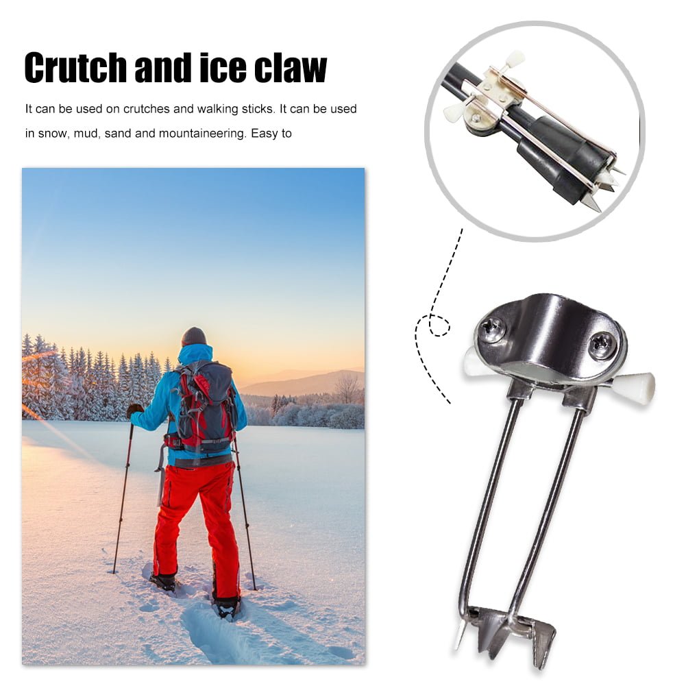 Walking Crampon Sticks Anti Slip Trekking Pole Ice Claws Cane Crutches Grip