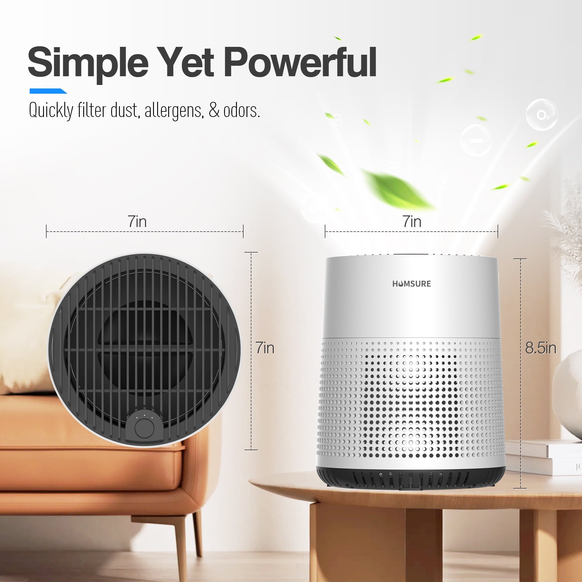HUMSURE Air Purifiers for Bedroom Small, H13 True HEPA Filter Air Purifier for Pets, White, HKJ-50A