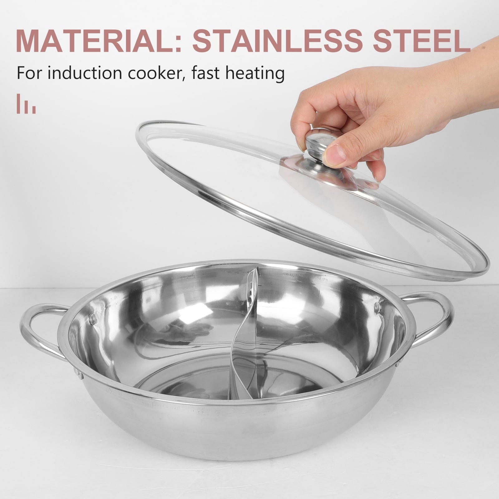 BESTONZON 1 Set Thickened Hot Pot Stainless Steel Stockpot Flat Two-flavor Hot Pot