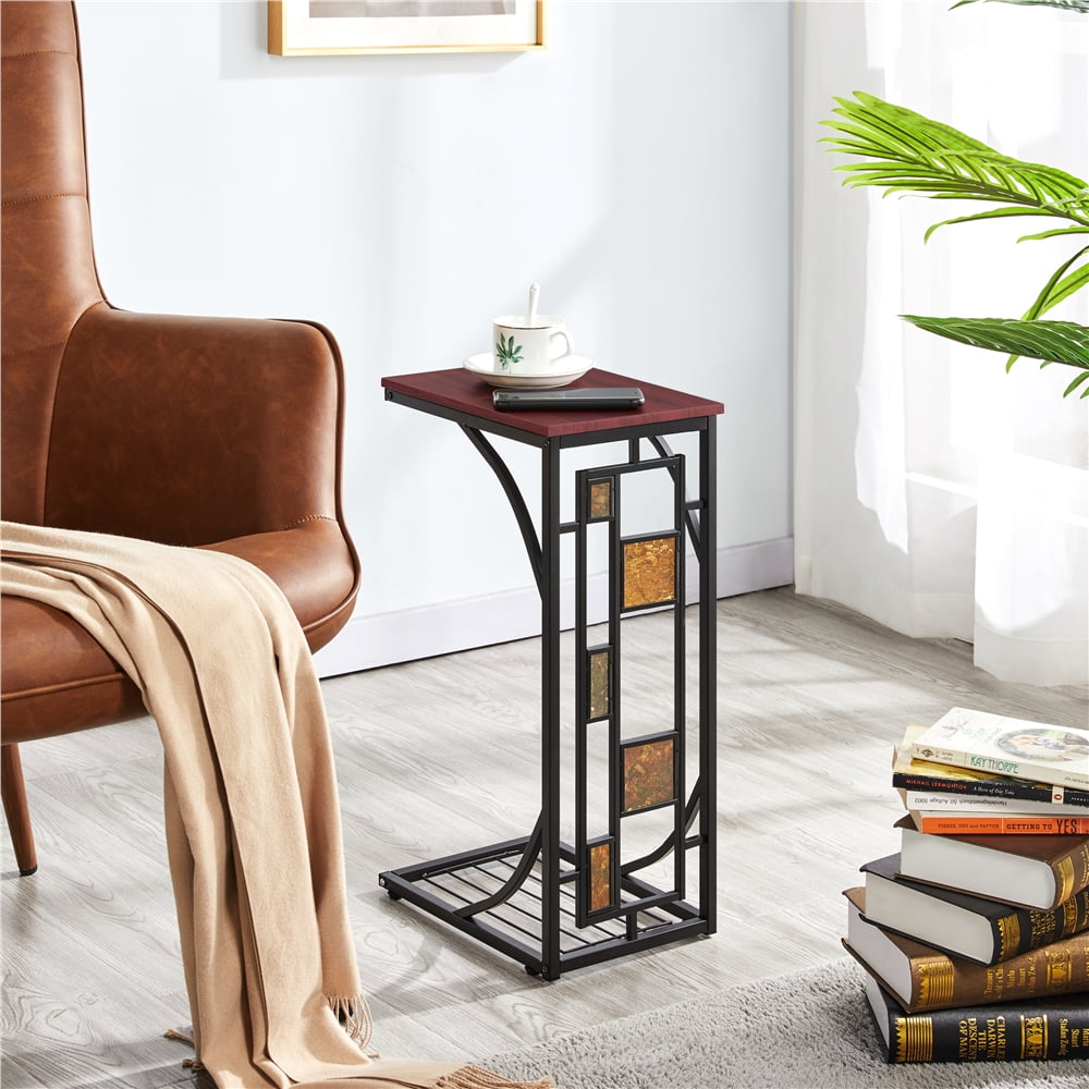 Easyfashion C-shaped Wood End Table, Set of 2, Brown/Black