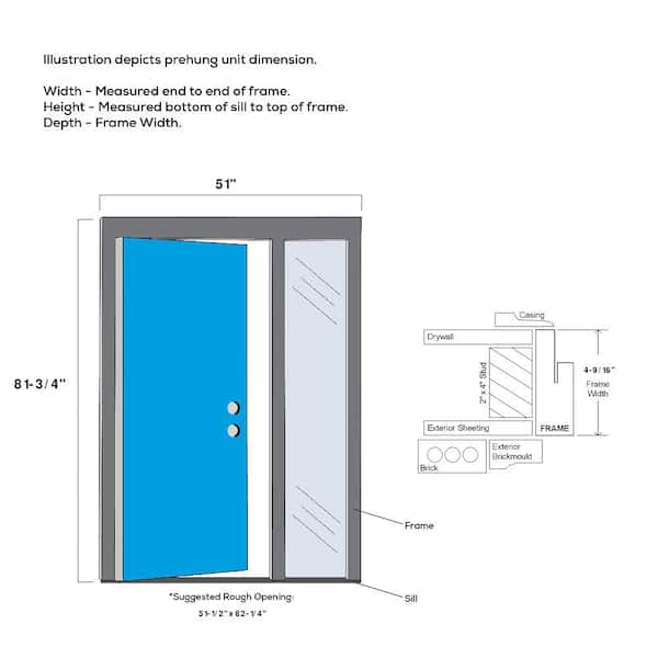 51 in. x 81.75 in. Clear Glass Left Hand 3/4 Lite 1-Panel Primed Fiberglass Smooth Prehung Front Door with One Sidelite