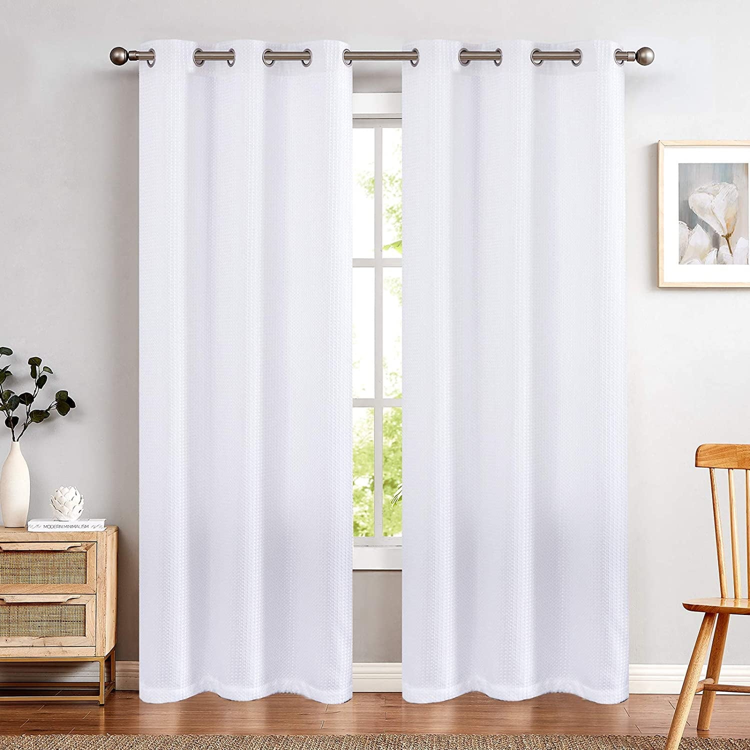 Curtainking Modern Waffle Weave Textured Grommet Light Filtering Curtains, 76