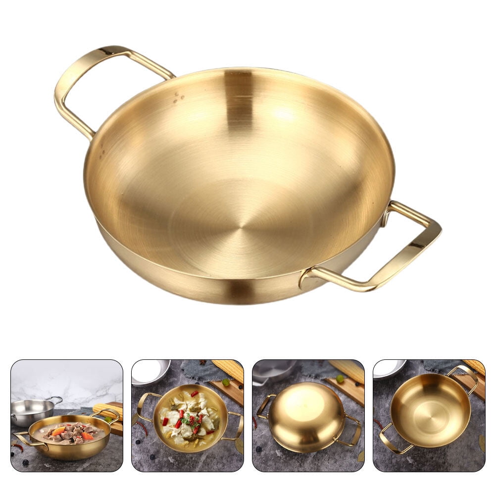 Homemaxs 1Pc Household Ramen Pot Binaural Stainless Pan Kitchen Noodle Stockpot (Golden)