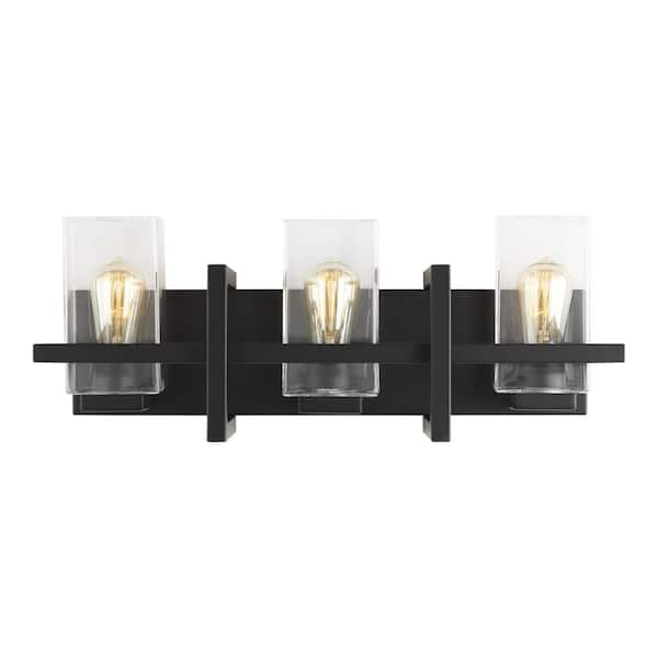 Mitte 24 in. 3-Light Midnight Matte Black Bathroom Vanity Light Clear Glass Shades