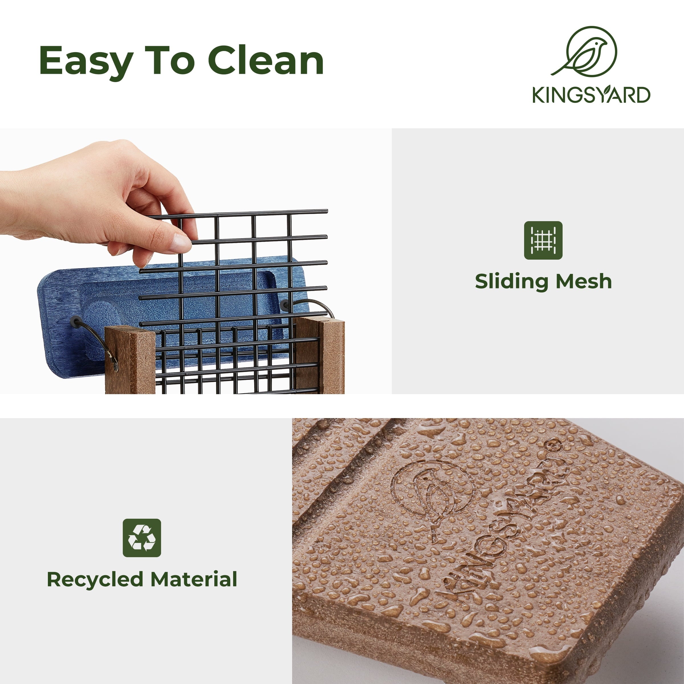 Kingsyard Recycled Plastic Double Suet Bird Feeder for Outside Hanging, Sturdy & Durable, Blue