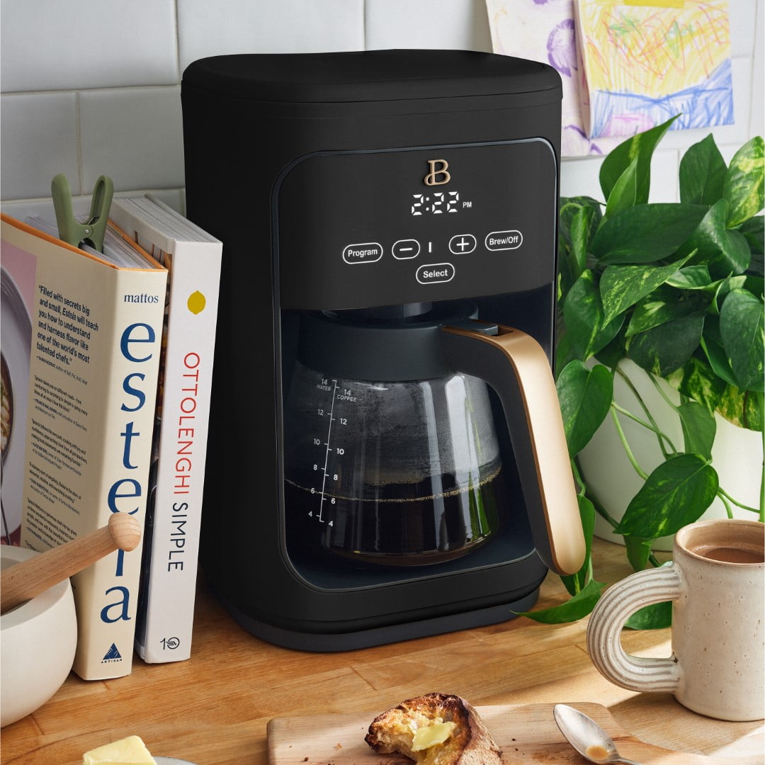 Beautiful 14-Cup Programmable Drip Coffee Maker with Touch-Activated Display, Black Sesame by Drew Barrymore