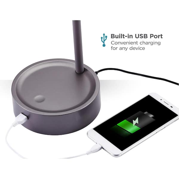 16 in. Gray Gooseneck LED Desk Lamp with 3 Brightness Levels