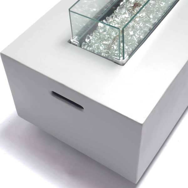 42 Inch x 15 Inch Rectangular MGO Propane Fire Pit Table with Side Table Tank Storage, Glass Wind Guard