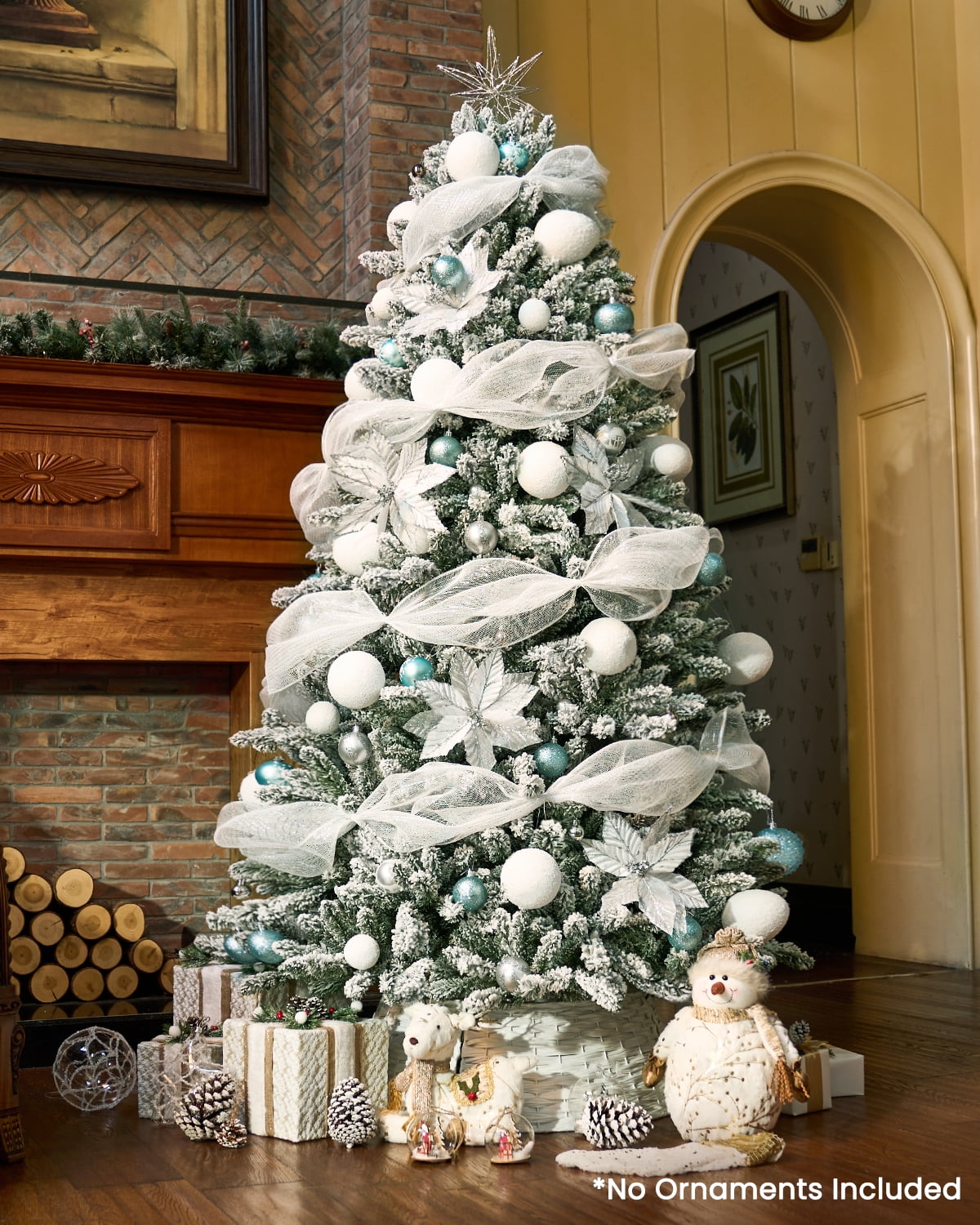 OasisCraft 6.5ft Snow Flocked Pre-lit Christmas Tree, Artificial Christmas Tree with Warm White Lights, Full Xmas Snowy Tree for Indoors and Outdoors