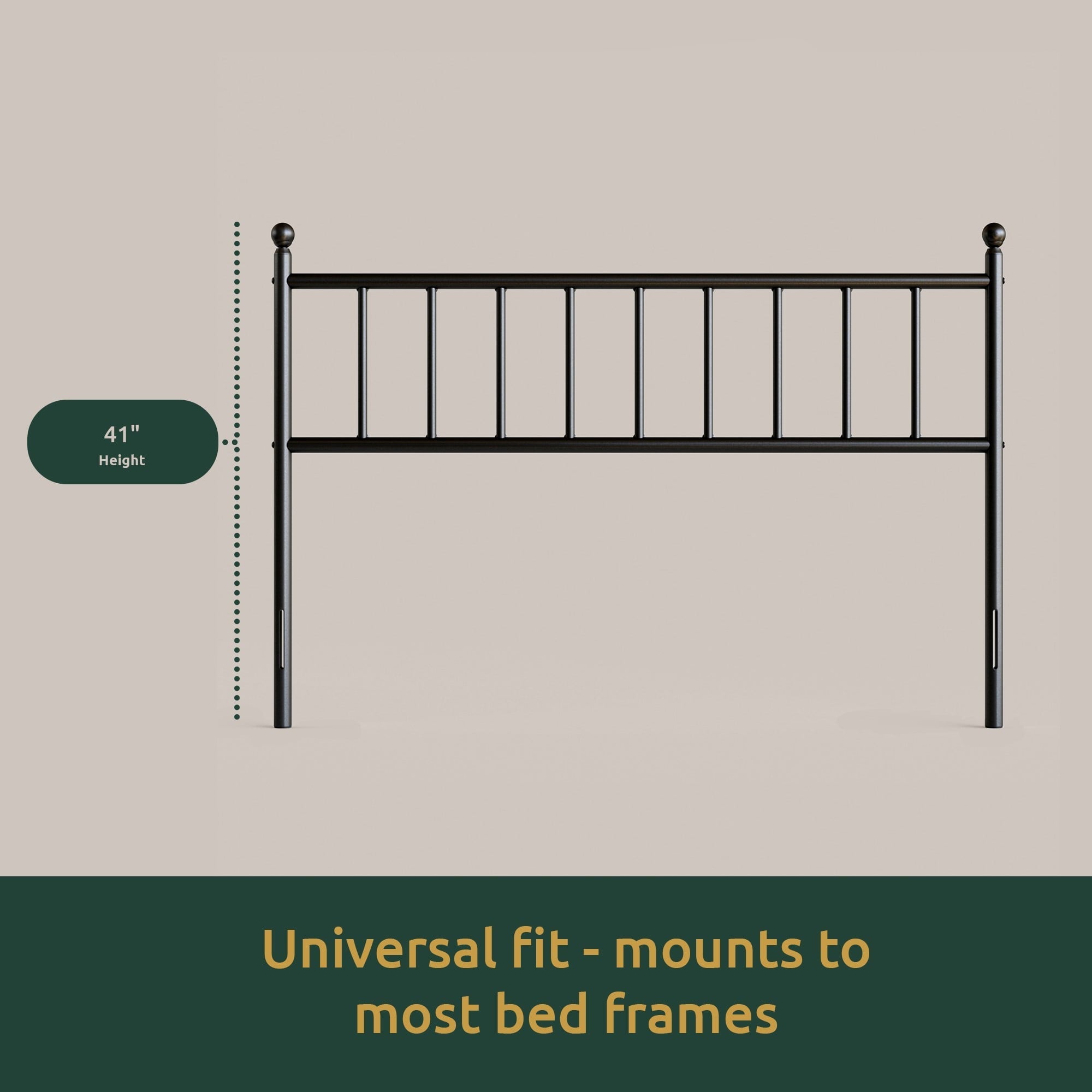 Rest Haven Steel Vertical Bar Metal Headboard, Black, Queen