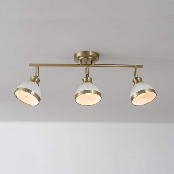 1.8 ft. 3-Light Matte Brass Fixed Track Lighting Kit with Matte White Shades