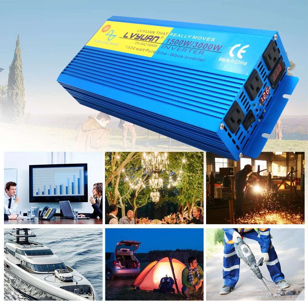 LVYUAN 1500 Watts 3000 Watts Pure Sine Wave Power Inverter DC 12V to AC 110V 120V Car Converter Adapter LED Display
