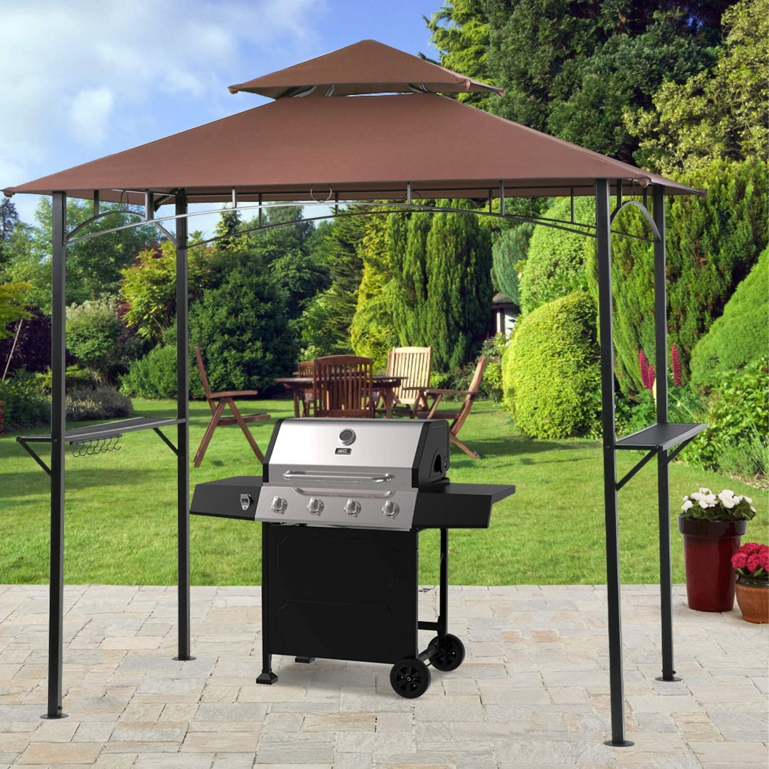 Brown 8x 5BBQ Grill Gazebo Barbecue Canopy BBQ Grill Tent w/ Air Vent F85