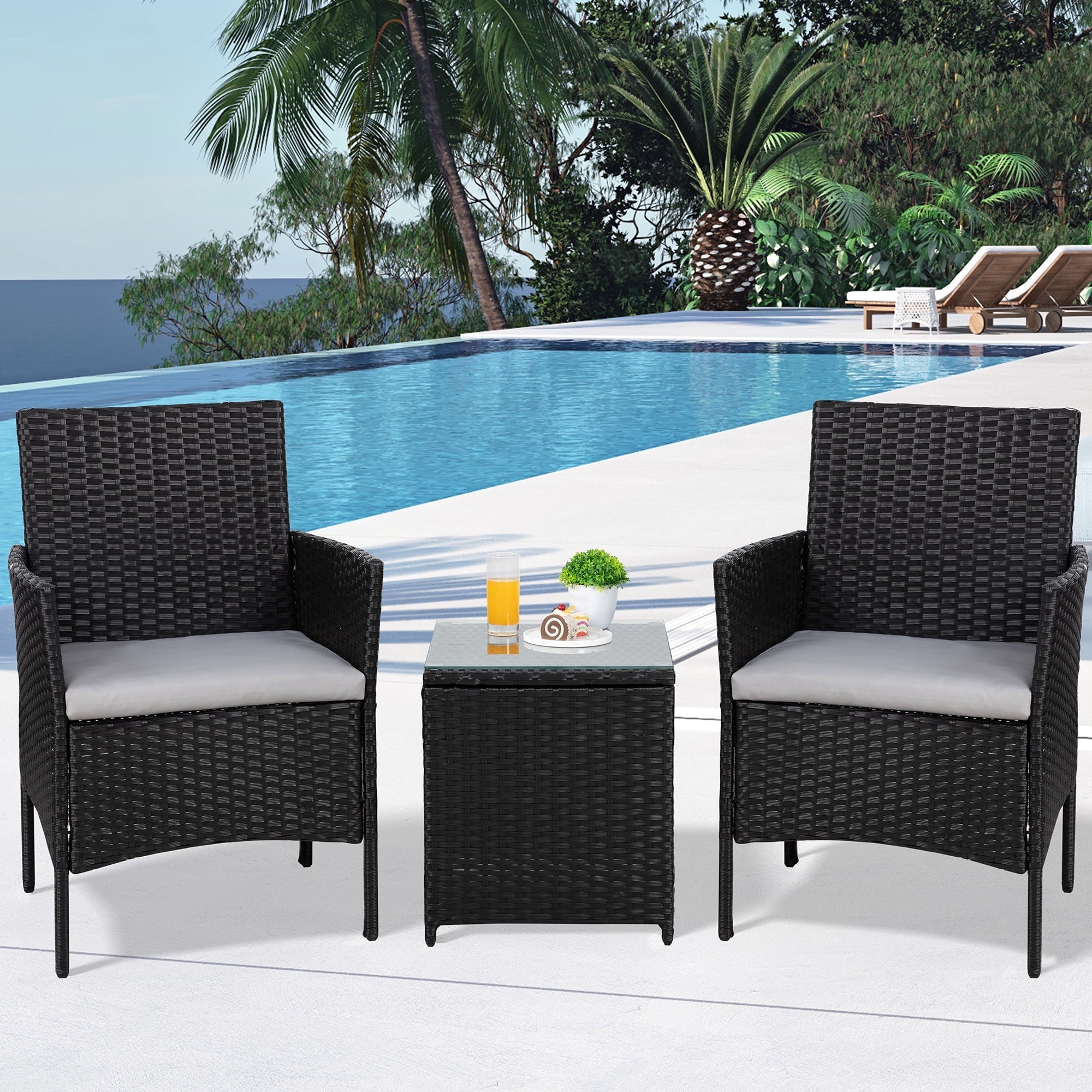Walsunny 4 Pieces Outdoor Patio Furniture Brown Sets Rattan Chair Wicker Set