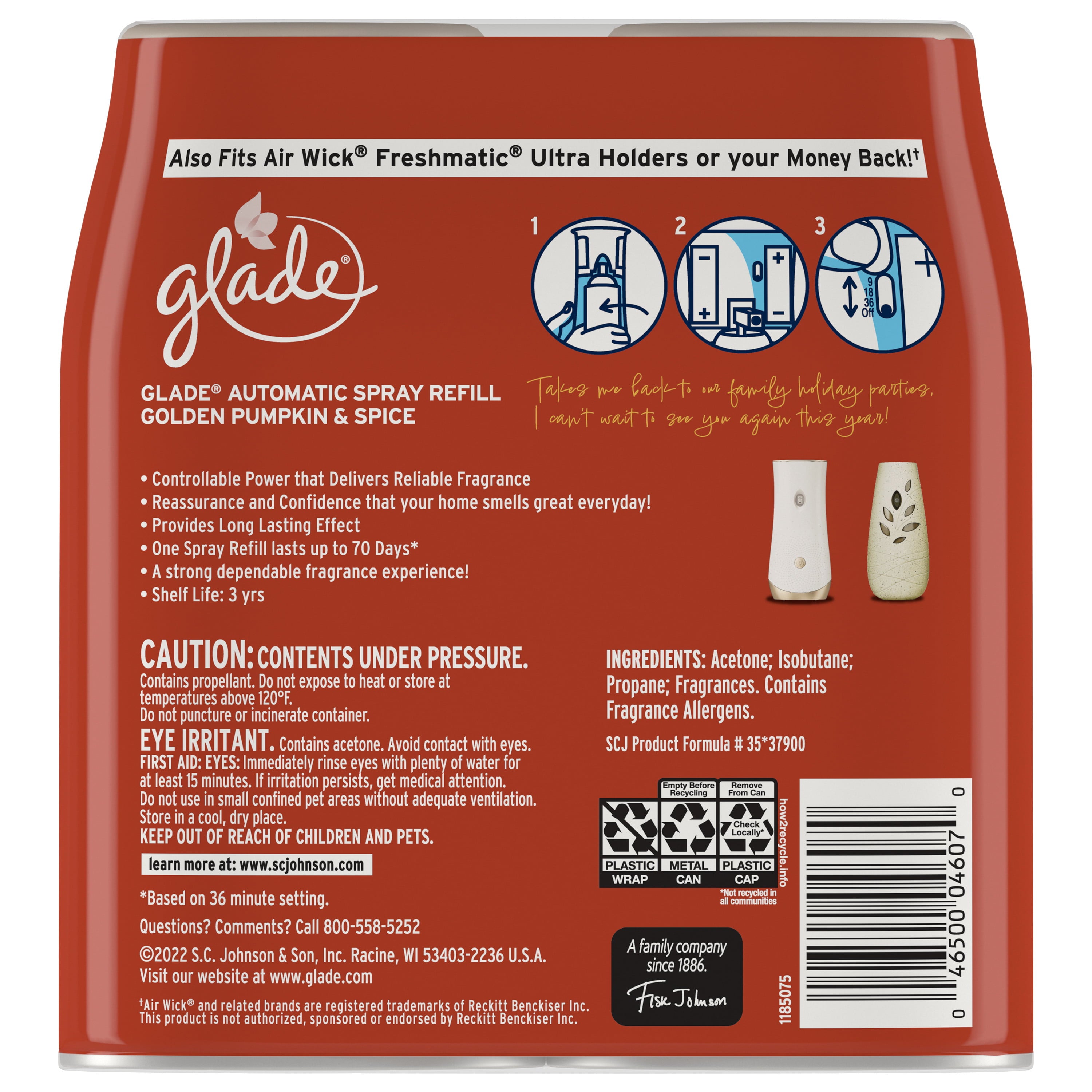 Glade Automatic Spray Refill, Air Freshener, Golden Pumpkin & Spice, 2 Refills, 6.2 oz Each