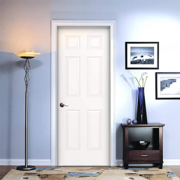 24 in. x 80 in. 6 Panel Colonist Primed Right-Hand Smooth Molded Composite Single Prehung Interior Door