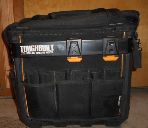 Toughbuilt XL Rolling Massive Mouth Hard Bottom Tool Bag 18-in with 2 clips