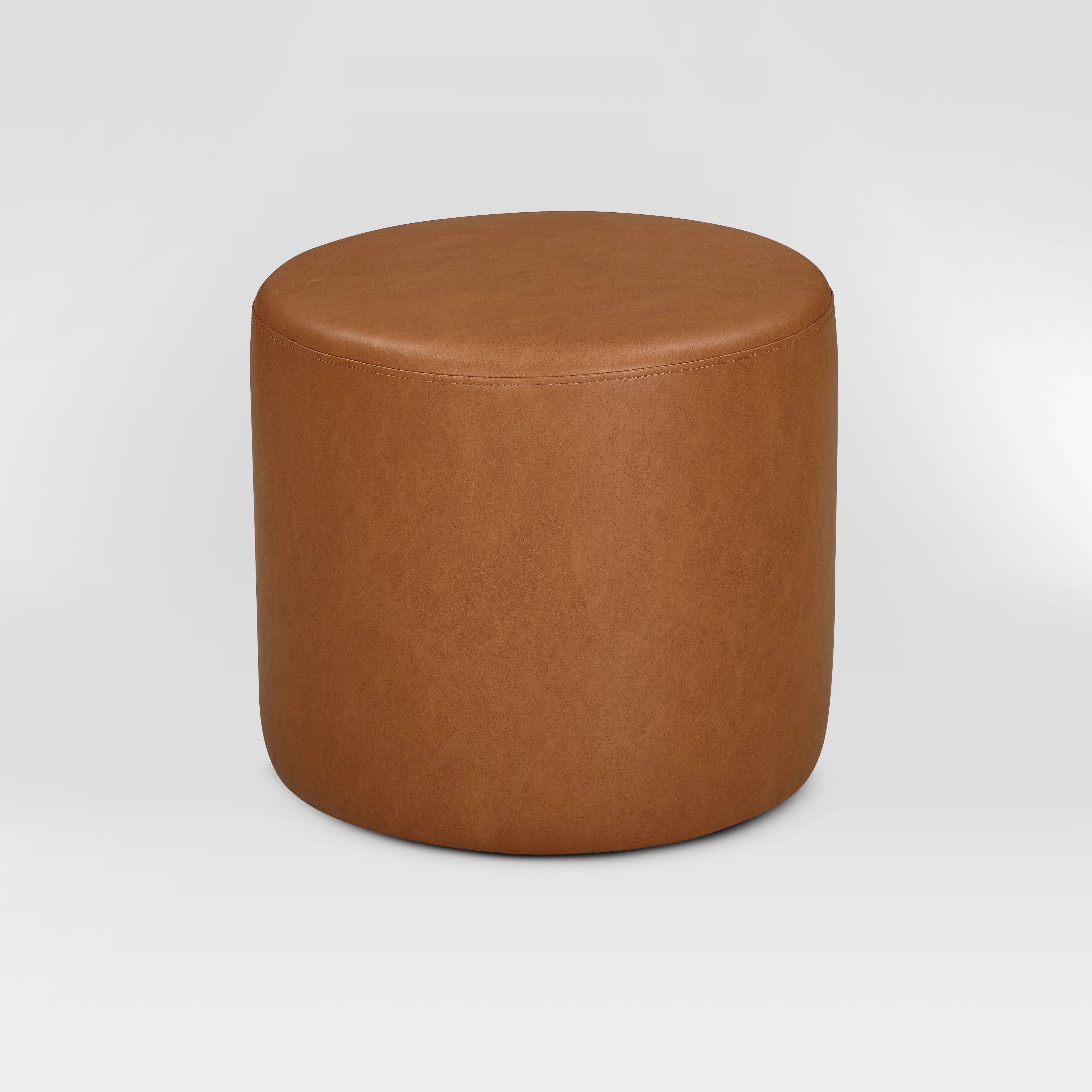 Lifestyle Solutions Warren Round Ottoman, Brown Faux Leather