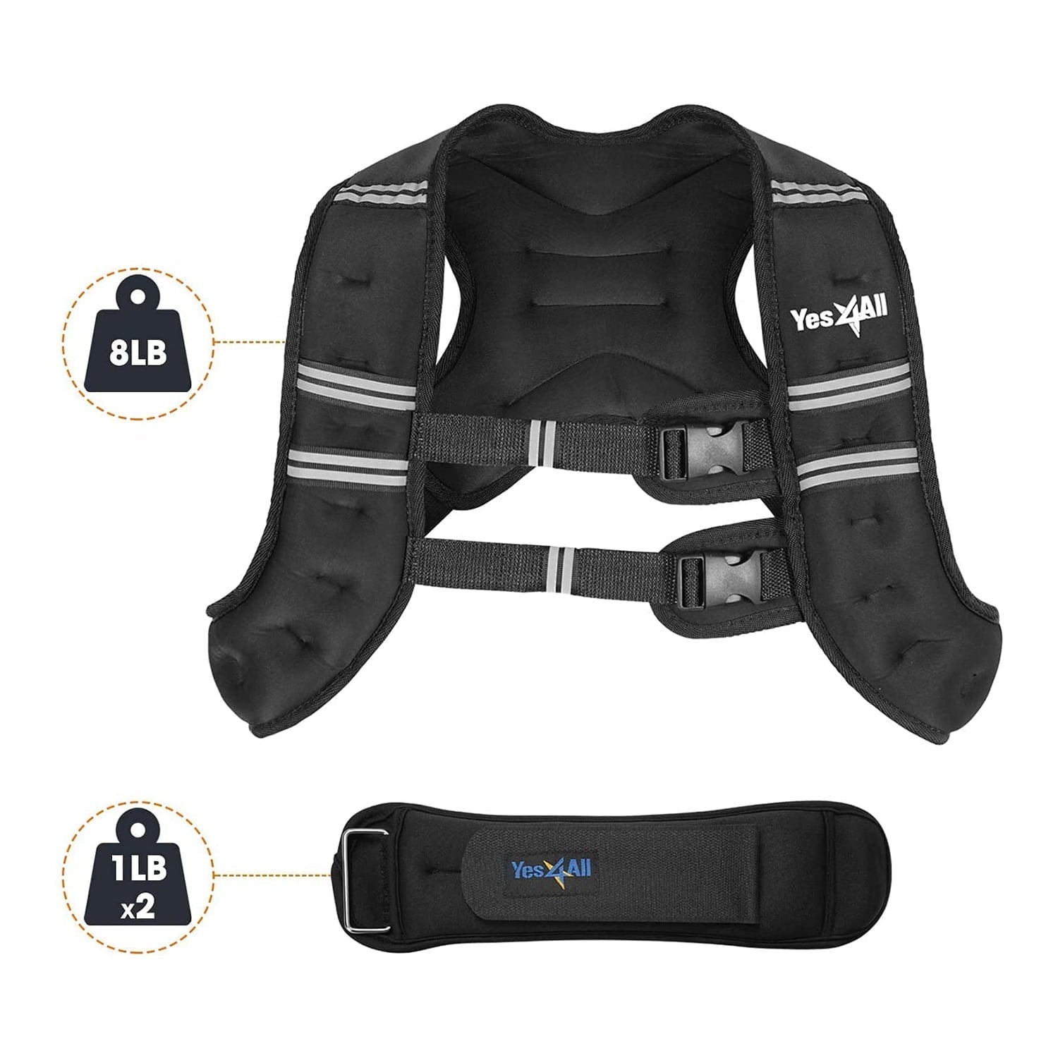 Yes4All 8lbs Weighted Vest + Ankle Weight 1lbs Pair
