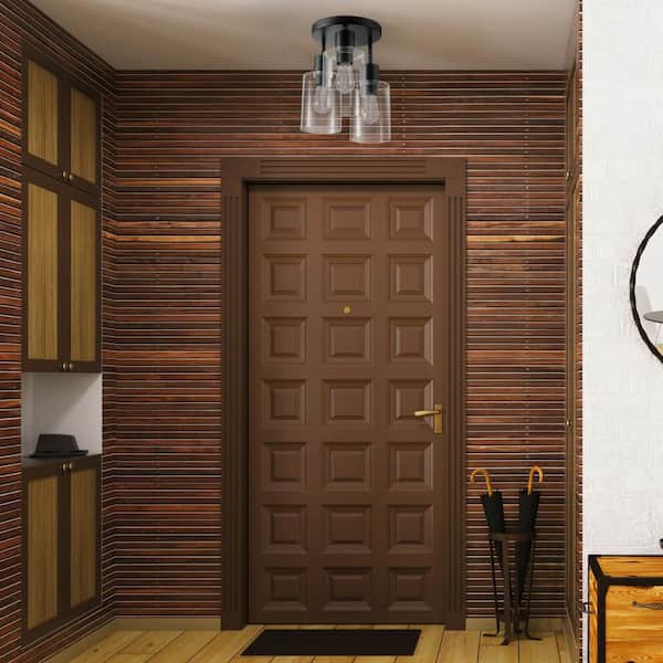 Sutton Place 14 in. 3-Light Matte Black Flush Mount, Farmhouse Ceiling Light