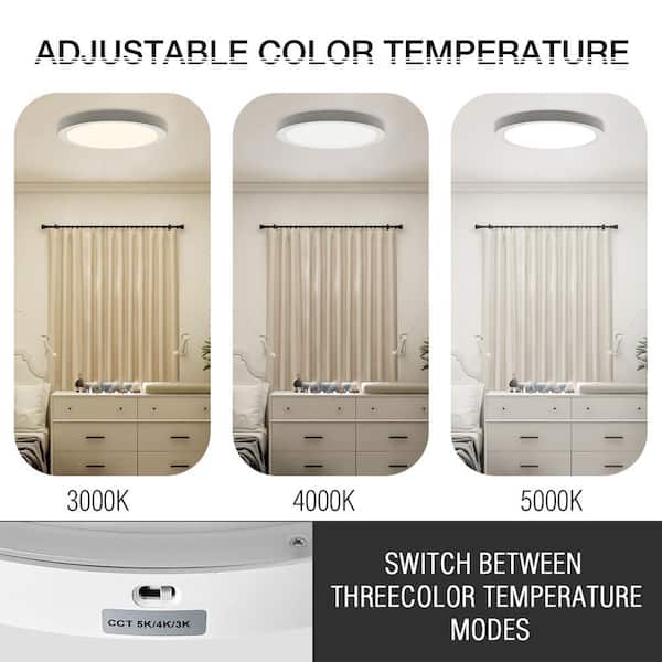 13 in. LED Flush Mount Ceiling Light with Night Light, 24W, 2400lm, 3000K/4000K/5000K Selectable