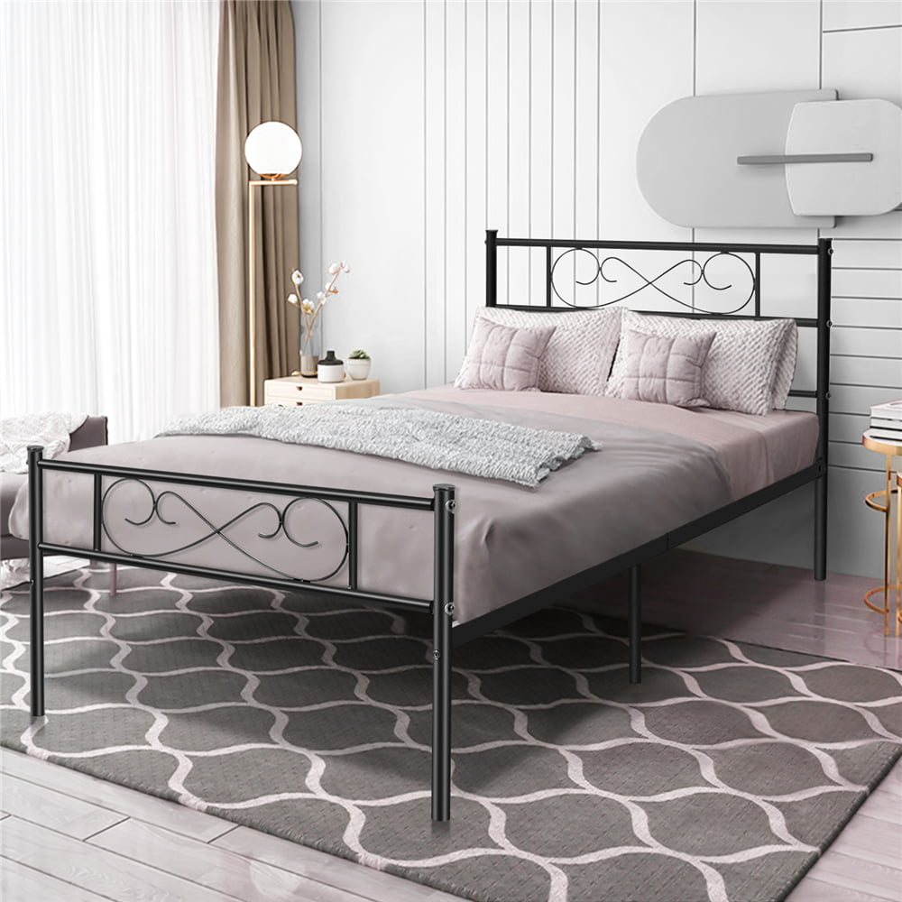 Lusimo Twin Bed Frame with Headboard Black 12 inch Metal Platform Bed Frame No Box Spring Needed Twin Size Easy Assembly