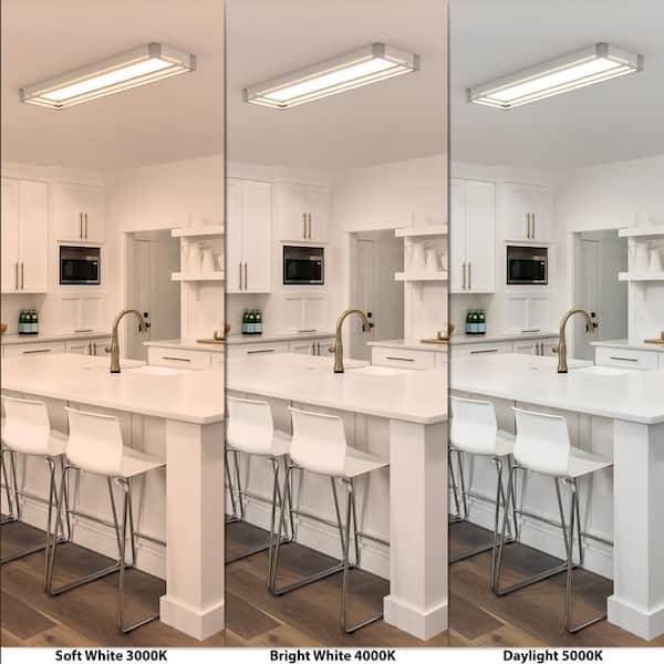 Sebastian 48 in. x 13 in. Modern White Satin Nickel CCT Selectable LED Flush Mount Ceiling Light 4000 Dimmable Lumens