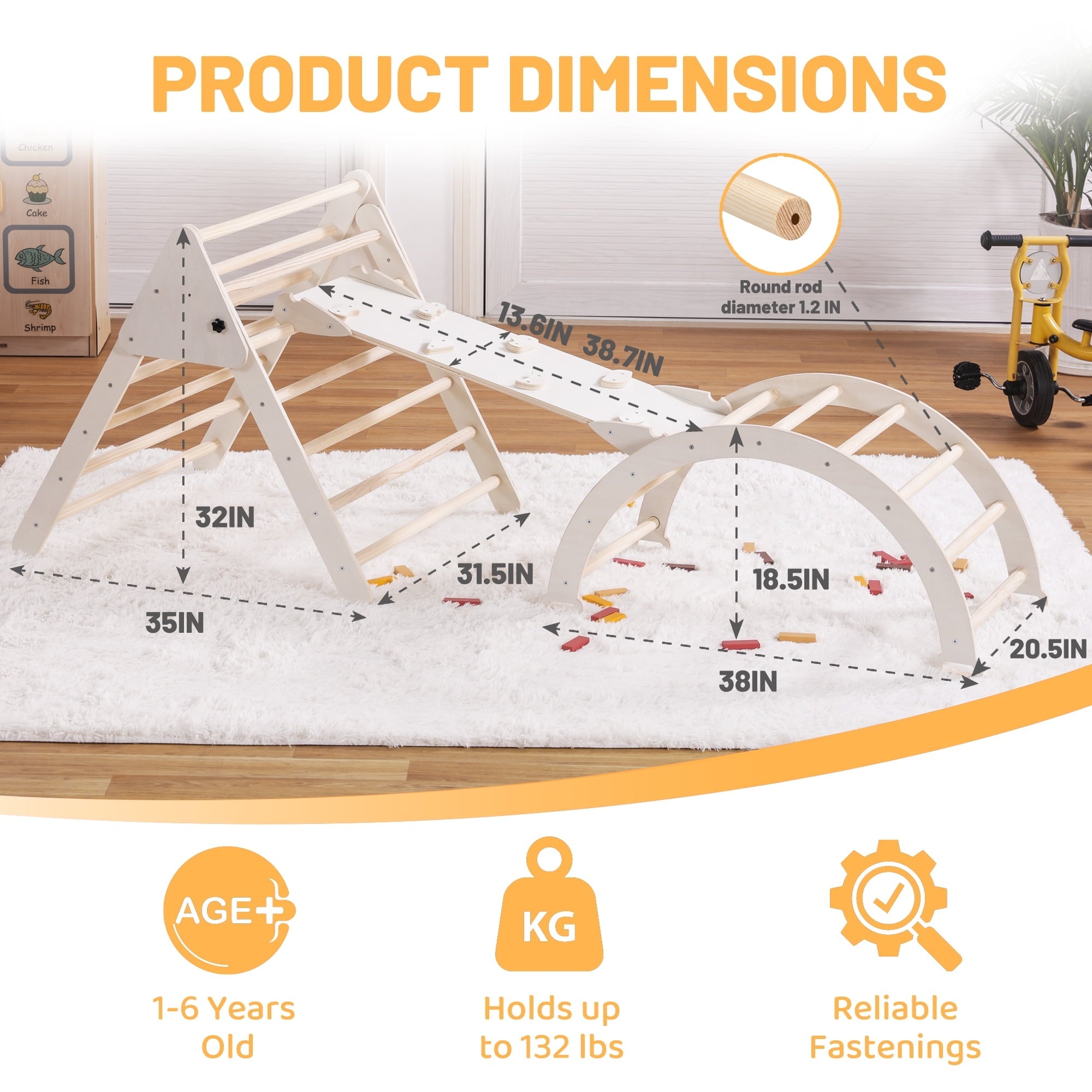 4-in-1 Wooden Pikler Climbing Triangle Foldable Pikler Triangle Ladder with Rock Climbing Ramp and Pikler Arch,Montessori Climber Ladder Slide,Climbing Toys for Toddlers 18m-6yrs