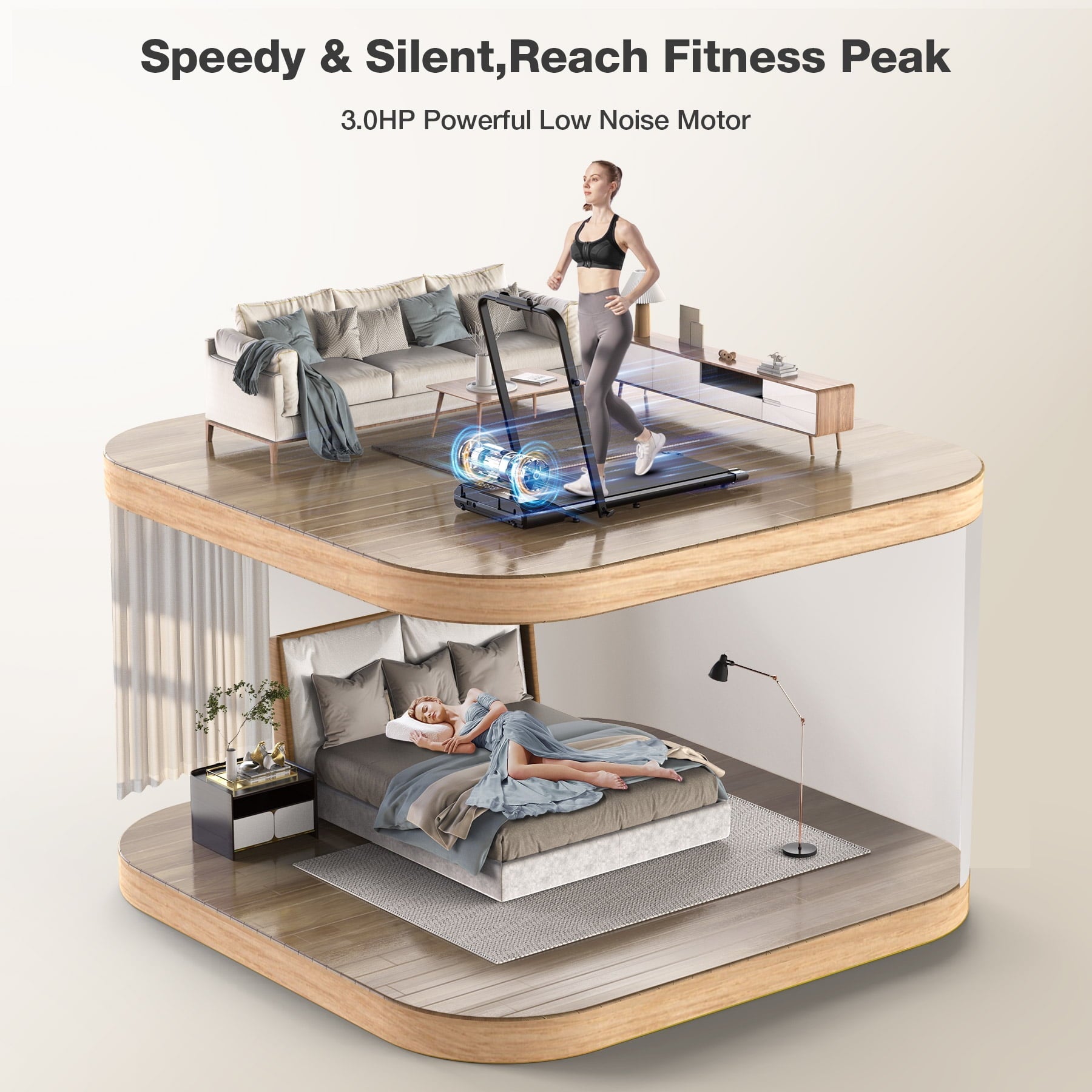 Geemax 2 in 1 Folding Treadmill,3.0HP Under Desk Treadmill for Home,265lbs Capacity 0.6-7.5MHP with APP & LCD Display, Portable Treadmill for Home, Office, Gym